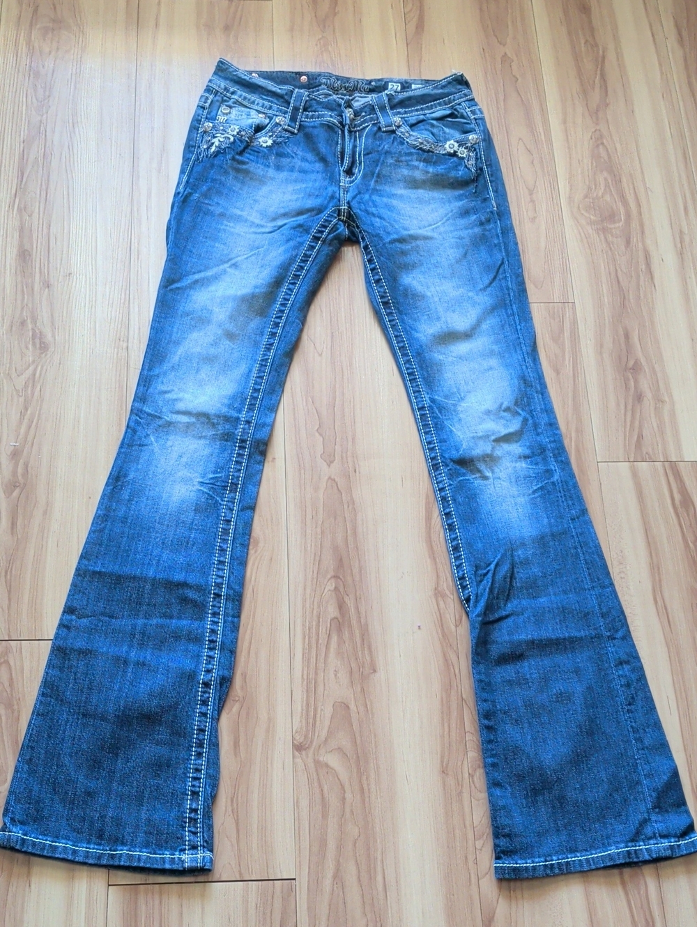 Miss Me Blue Flare Jeans with Embellished Pockets